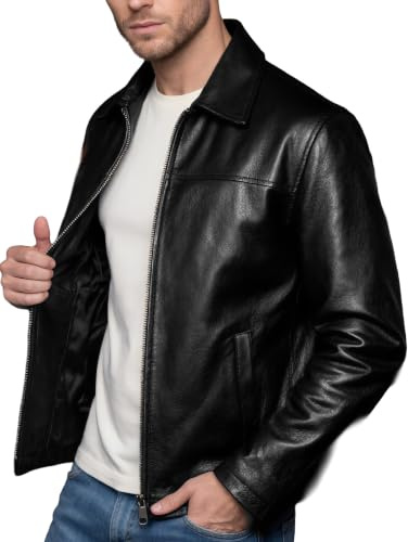 Real Lambskin Leather Jacket For Men | For Elegant Classic Styling | Casual Wear Leather Coat | Black | Cotton Lining
