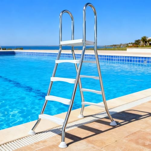 AIBOTY 52 Deluxe Pool Ladder,Outdoor Above Ground Swimming Pool Ladder Max Load Capacity 550 Lb,4 Steps Double-Sided Anti Slip Pools Step Ladder, 304 Stainless Steel Pool Stairs,135cm