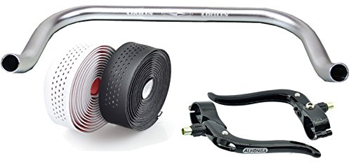 Bullhorn Fixie Singlespeed - Bicicletta da corsa, triathlon, con leva del freno e nastro per manubrio, Bianco speciale, 25,4 mm Lenkerklemmung