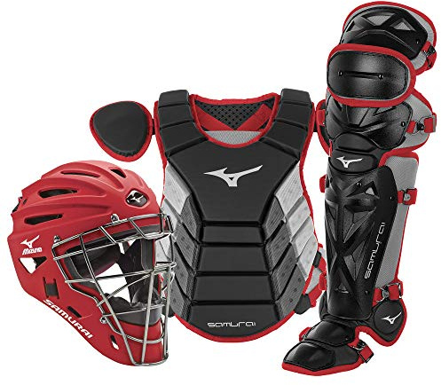 Mizuno Samurai Youth Baseball Boxed Catcher's Gear Set, Black-Cardinal, 14 Youth Boys