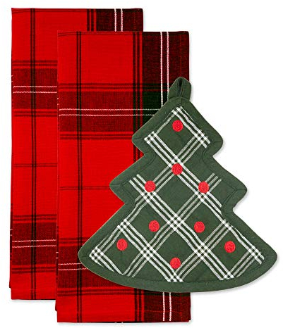 DII Kitchen Set, Cotton, O Christmas Tree, Potholder 9.5x9.5 Dishtowels 18x28