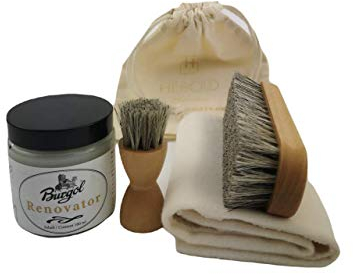 Hebold Schuhmacherei Schuhpflegeset mit Burgol Renovator zur Restauration von trockenen und beanspruchtem Leder: Farbe: farblos Set Bürste, Tiegelbürste, Tuch, Beutelfarblos Renovator 100 ml