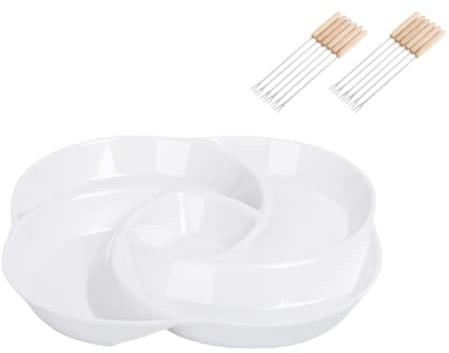 Fondue Plates 4-Piece Set Fondue Plates White with 12 Fondue Forks 26.5cm/10 inch
