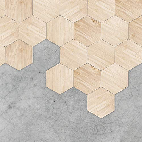 Funlife Stickers Carrelage Hexagonales - Décoration murale carrelage salle de bain cuisine, Bois d'érable 30 Pièces