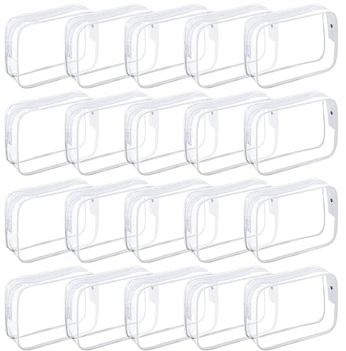 Tergy 20 Packs Clear Cosmetics Bags for Women Men Waterproof Toiletry Bags PVC Makeup Bags Organizer Case with Zipper for Travel Bathroom (White)