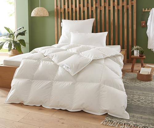 Badenia Trendline Eco dun kassettfilt medium med 90% dun och 10% fjädrar i klass I, 155 x 200 cm, vit, Oeko-Tex certifierad, tillverkad enligt tysk kvalitetsstandard