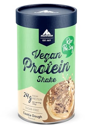 Multipower Vegan Protein Shake Pulver 420 g, 100% veganes Protein Pulver auf pflanzlicher Basis mit Cookie Dough-Geschmack, ideal zur Regeneration nach dem Sport