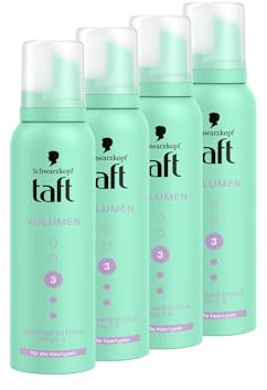 Schwarzkopf Taft Schaumfestiger Volumen (4x 150ml), Haltegrad 3, Haarschaum für alle Haartypen, volumengebendes Mousse, verhindert Föhnschäden, ohne zu verkleben, vegane Formel*