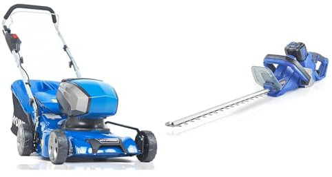 Hyundai 40V Lithium-Ion Battery Lawnmower, 42cm / 420mm Cutting Width & 40v Lithium-ion Battery Hedge Trimmer, Battery and Charger, 520mm Blade, Wall guard tip protection