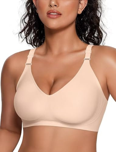 Vertvie Wireless Push Up Bras for Women Non Wired Seamless Full Coverage Bra Soft Support Comfort Everyday Bra Regular and Plus Size (Skin Color,L)