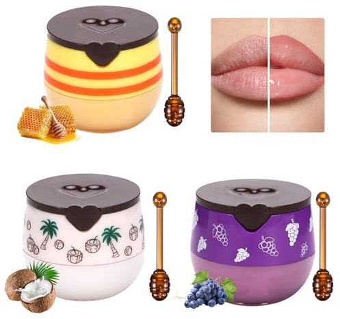 Leogony 3 Pcs Honey Lip Balm, 24h Moisturizing Wrinkle Repair Lip Honey Pot Lip Bee Balm Anti Chapped Lip Exfoliator