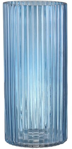 KAYLETIN Vaso in vetro a coste per fiori, vasi in vetro blu per bouquet, vaso da fiori, vasi moderni per soggiorno, camera da letto, tavolo da pranzo, ufficio, matrimonio, libreria, 25 cm