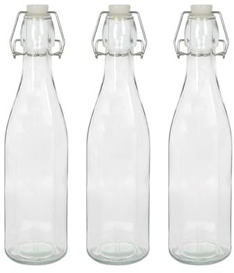 Argon Tableware 520ml Glass Bottles with Swing Top - Clear - 3x Reusable Empty Water Wine Milk Olive Oil Juice Gin Home Brew Brewing Drinking Fridge Dispenser Storage Jars with Stopper Lid