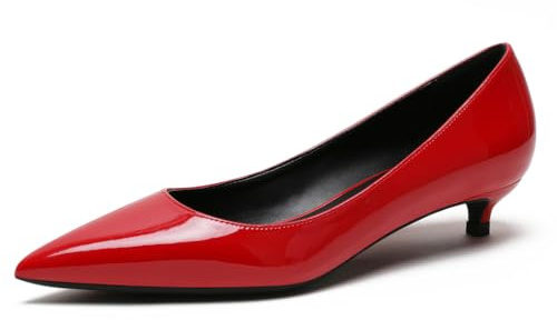 Wtharosa Dampumps lackläder låg klack 3 cm spetsig tå mode elegant för bröllop kontor fest dans och formella evenemang, Röd, 37 EU