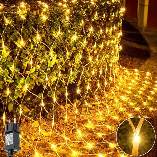 MOLVCE 1.5x1.5M 100 leds Lichternetz Außen mit Stecker, 9 Modi Lichtvorhang mit Timer und Speicherfunktion, IP44 Wasserdichtes Erweiterbar Lichternetz für Gärten, Räume, Balkon, Party, Warmweiß
