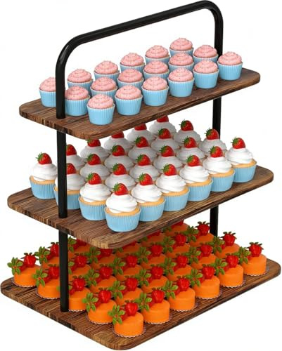 KAHEIGN Tortenständer 3 Etagen Cupcake Ständer 40cm x 30/25/18cm Kuchenständer mit Griff Servierständer, Dessertständer Muffinständer Display Cupcake Turm, ideal für Hochzeiten Geburtstag Party