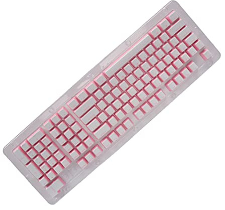 Tomantery Teclas de Teclado Diseño Ergonómico de Paso FOS Duradero para la Mayoría de Teclados Mecánicos 110 Teclas Accesorios de Computadora (Letras Rosadas Blancas)
