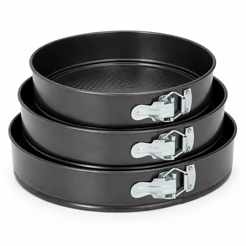 cecaro group Set 3 Stampi Torta Rotondi a Cerniera 24-26-28 cm H 7 cm – Base Staccabile Antigoccia – Clip Rinforzata – Antiaderenti – Lavabili in Lavastoviglie – Resistenti 450°F