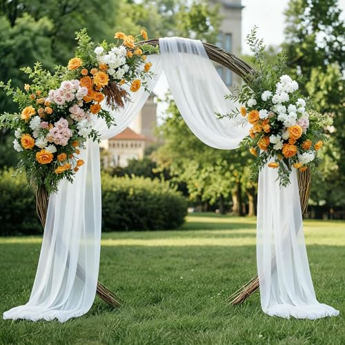 DazzWed Querbehang Freihanddeko Weiß Hochzeitsbogen Gardinen - 70x560cm Chiffon Stoff Traubogen Hochzeit Deko Tüll Gardine für Hochzeiten Fotografie Party Zeremonie Bühnendekoration