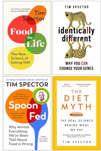 Tim Spector Collection 4 Books Set (Food for Life, Identically Different, Spoon-Fed, The Diet Myth)