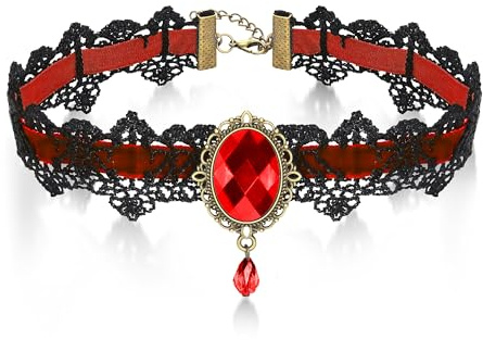 AILUOR Gotisch Kropfband Schwarz Spitze Kropfband, Punk Rock Vampir Zubehör Gothic Retro Lolita Perlen Hochzeit Party Handmade Gothic Schmuck für Frauen Halloween Halskette