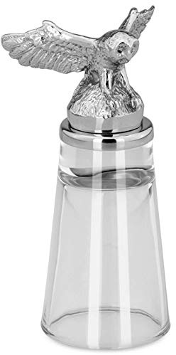 H.Bauer jun. Edelstahl Zylinder Schnapsglas 4 cl ohne Henkel - ausgefallenes Shotglas mit Jagdmotiv Eule Ø 4.5 cm - individueller Stamper mit Fuß - Highlight zu jeder Party, Feier oder an der Bar