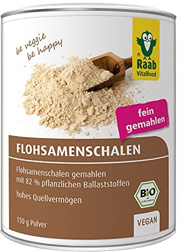 Raab Vitalfood Bio Flohsamenschalen-Pulver, mit 82% Ballaststoffen, besonders fein vermahlen, aus biologischem Anbau, vegan, glutenfrei, 150 g