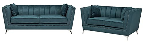 Beliani Sofa Set aus Samtstoff Blau-Grün 2-Sitzer 3-Sitzer modernes Wohnzimmer-Set Gaula
