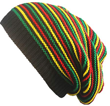 Gwxevce Unisex Crochet Wavy Feinstreifen Beanie Cap Regenbogen Jamaika Flagge Baggy Skull Hat