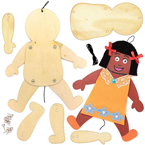 Baker Ross AT816 Hölzerne Leute, Ziehpuppen-Sets, für Kinder zum Basteln, Bemalen, Dekorieren und Spielen, 4 Stück