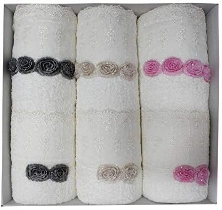 Russo Tessuti Set Asciugamani Spugna FERLEN 3+3 Viso Ospite Rosellina Lurex Bordeaux Beige Grigio-Variante 2