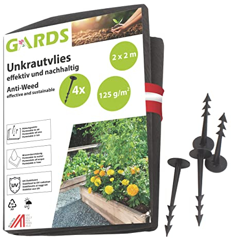 Gards Unkrautvlies Sandkastenvlies 4m², inkl. Erdanker, mega reißfest, wasserdurchlässig, Made in Austria, stark, 2x2 Meter, 125g/m², schwarz