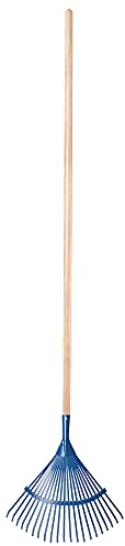 KADAX Rechen aus Stahl, Harke mit langem Stiel aus Holz, einstellbare Drahtharke, Laubbesen mit breitem Kopf, Grasrechen, Laubrechen (Band, Blau)