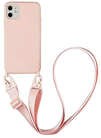 Emlivi Handykette Hülle kompatibel mit iPhone 11 Pro Max Necklace Hülle mit Kordel Handyhülle Nylon Schultergurt zum Umhängen Silikon TPU Schutzhülle mit Band kompatibel mit iPhone 11 Pro Max, Rose