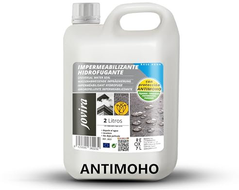 JOVIRA PINTURAS Impermeabilizzante Trasparente 2 L | Impermeabilizzazione Invisibile, Nessuna Generazione di Film, Protezione Totale su Facciate, Cemento, Terrazze, Tetti (2 Litres, Anti-muffa)