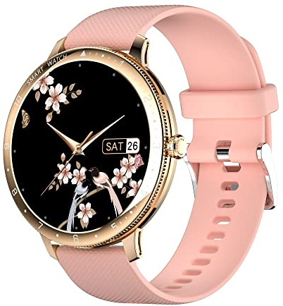 Smartwatch für Damen 2022 mit Anruf/Nummerierung, Bluetooth, Smartwatch Sport IP67 mit Musik-Player, weibliche Funktion, Schrittzähler, Herzfrequenz, Armband, Rosa, Modern
