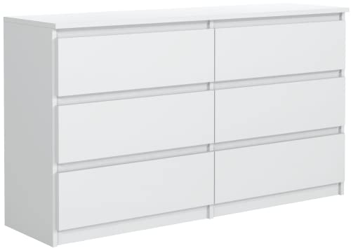 meble masztalerz Commode 138,5 cm avec Façades Mat - avec 6 tiroirs – 138,5 x 78,5 x 39 cm - Meuble de Rangement - Commode Chambre - Meuble Salon Classique (Blanche)