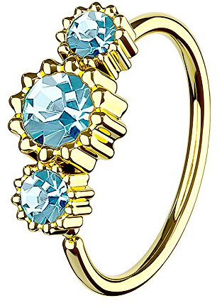 Taffstyle Piercing Continuous Biegbarer Fake Piercing Ring 3 Kristalle Steine Strass Glitzer Ear Cuff Septum Tragus Helix Ohr Nase Lippe Nasenpiercing Nasenring Ohrpiercing Gold Aqua