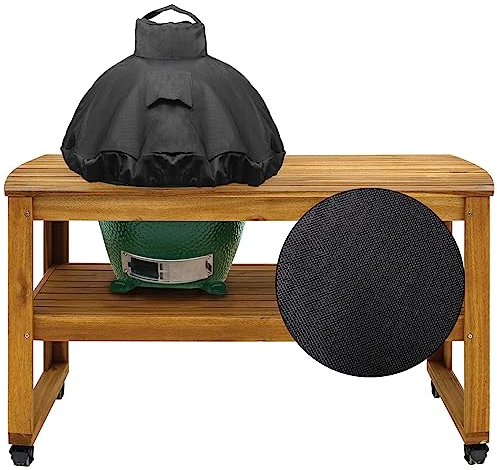 KAMaster Kamado-Grillabdeckung für große grüne Eierabdeckung auf Tischen oder Inseln oder Kamado Classic Joe in eingebauter oder Insel, großes grünes Ei, wasserdicht, Outdoor-Grillabdeckung, schwarz,