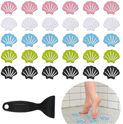 Anti Slip Shower Stickers, 30 PCS 5 Colors Bathtub Mat Non-Slip with Scraper, Bath Non-Slip Stickers Safety Showers Treads Adhesive Decals Anti Slip Mat for Bathtub Stickers Bath Tub Shower