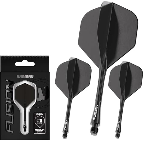 WINMAU Darts - Fusion Integrerat flyg- och axelsystem - No.2 Form och design – Svart Färg, Mellanlängd