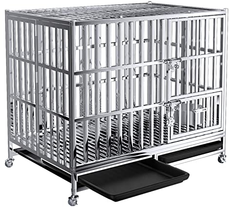 PRUJOY Edelstahl-Hundekäfig für große Hunde, faltbar, für den Innenbereich, kräftig und dick, Abnehmbarer Hundekäfig, großer Hund, spezieller Zaun (95 * 65 * 72cm)
