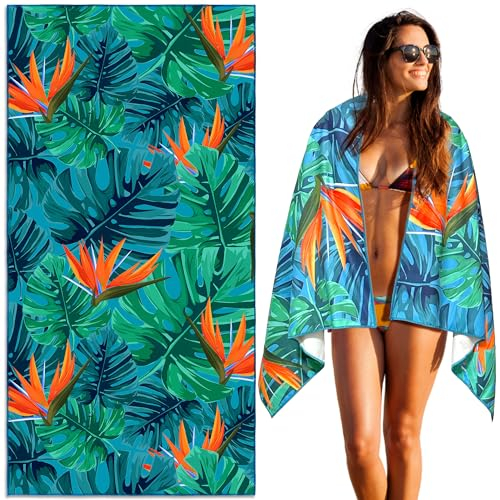 Lubibi Microfiber Beach Towel - Extra Large, Sand-Free, Lightweight Travel-Friendly, Palm Tree Design for Kids, Adults, Family, Gym, Pool (160 * 80cm)