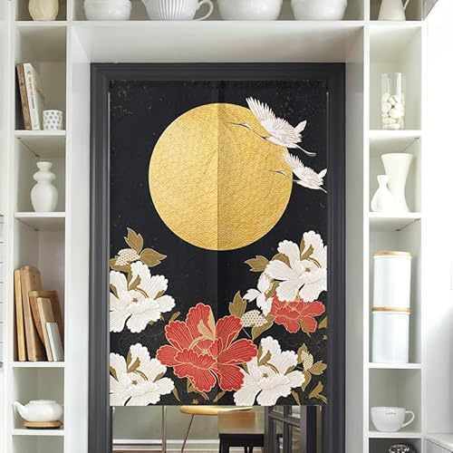 Lino Cortinas Para Puerta Japonesa Noren Cortina Pintura Japonesa Cortina De Puerta De Estilo JaponéS Noren Para Puerta De Pasillo, Media Cortina De Entrada Para DecoracióN Del Hogar oro 80 x 150 cm