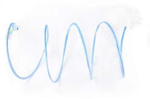 Gertar Cat Tunnel Toy, Spiral Cat Tunnel Toy, Katzentunnel Katzenspielzeug, Folded S Katzen Tunnel, Katzenspielzeug-Spiraltunnel mit Federspielzeug, Interaktives Spielzeug für Katzen (Blau-L)