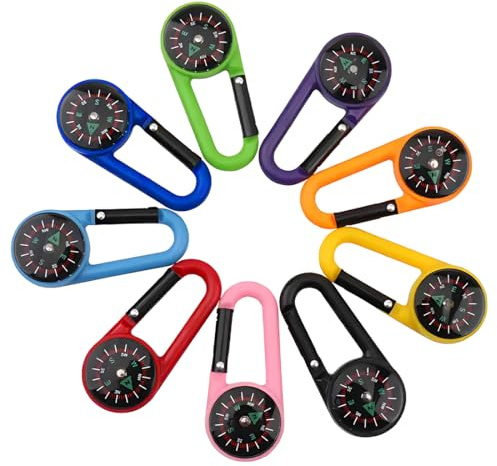 MenYiYDS 9 Pcs Mini bussola con moschettone in plastica, piccola bussola, portachiavi, bussola di sopravvivenza, tasca, bussola per escursionismo, campeggio all'aperto per bambini