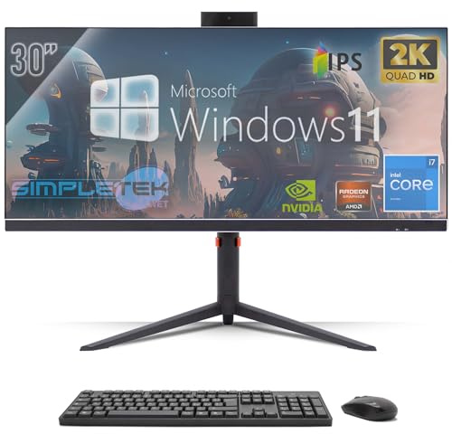 SIMPLETEK - All in One PC 30 IPS 2K Core i7 4GHz RTX 4060 8GB | Windows 11 Pro - 16GB DDR4 240GB SSD M2 + 2TB | Computer Fisso da Gaming Tutto in Uno WiFi6 HDMI