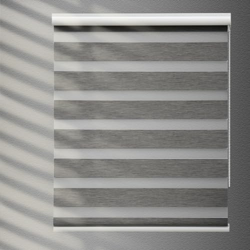 YIIBAII Day and Night Roller Blinds Zebra Blinds Blackout or Translucent Vision Roller Shades for Windows and Doors（W 55cm x L 150cm,Grey）
