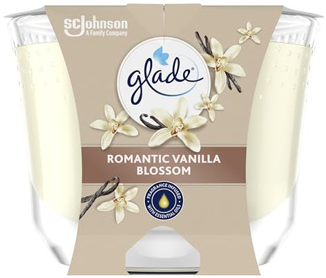 Glade Duft-Kerze im Glas, Romantic Vanilla Blossom, 4er Pack (4 x 204 g), bis zu 30 Stunden Brenndauer pro Kerze