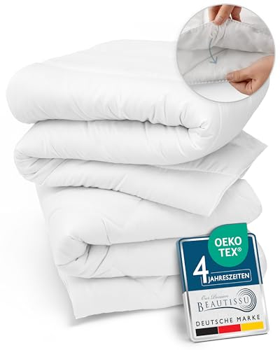 4 Jahreszeiten Bettdecke 135x200 cm Allergiker Bettdecke – 2 Bettdecken 1x Leichte Sommerdecke & 1x Winterdecke mit Druckknöpfen Ultrasonic-Veredelung & Temperaturausgleichend – BeauNuit FS